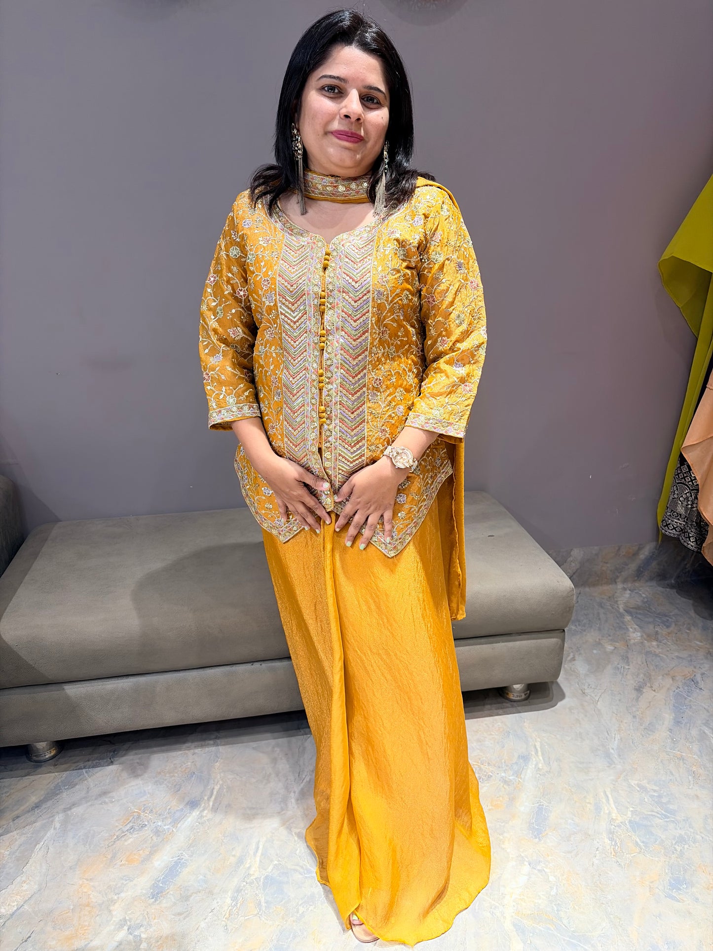 Yellow Color Blazer Cut Designer Indo Western