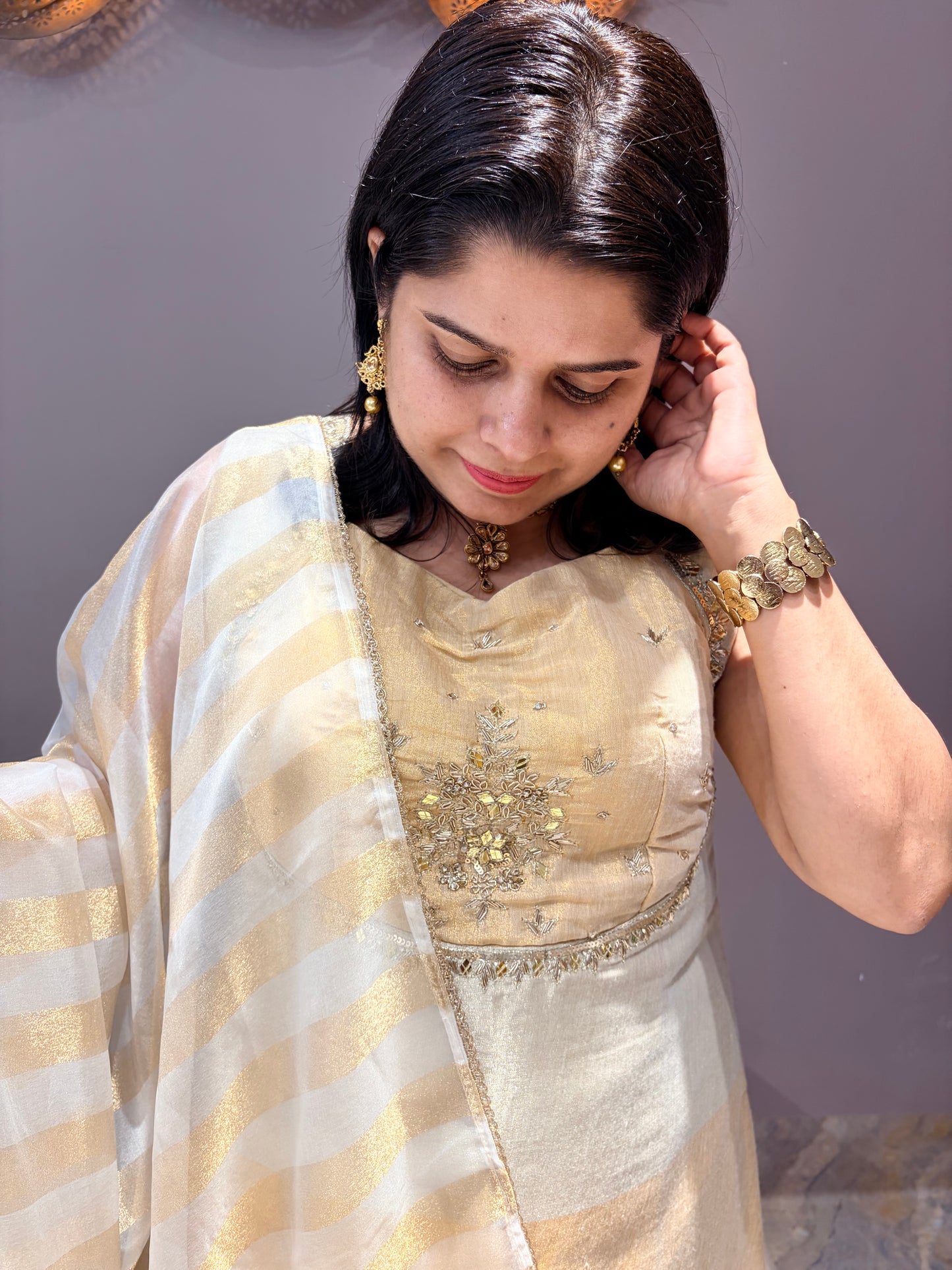 Silver Gold Pure Tissue Designer Indo western