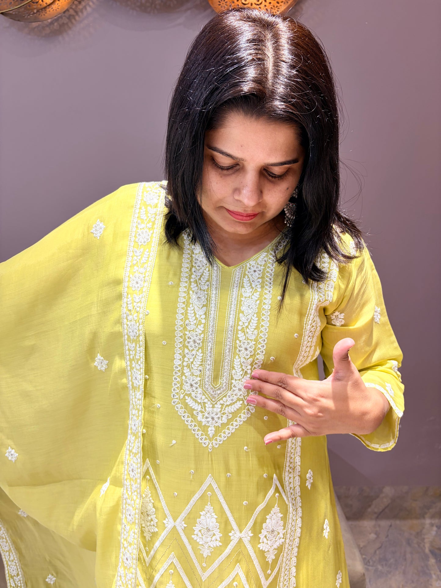 Pista Green Designer Pure Mul Lukhnowi Suit