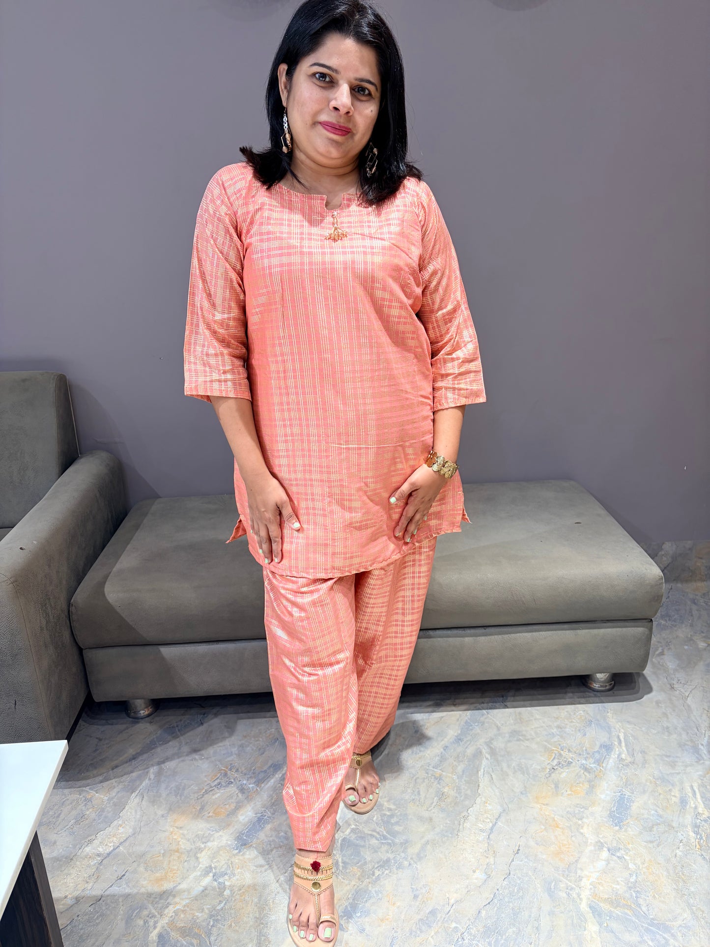 Peach Color Pure Banarasi Silk Cor set