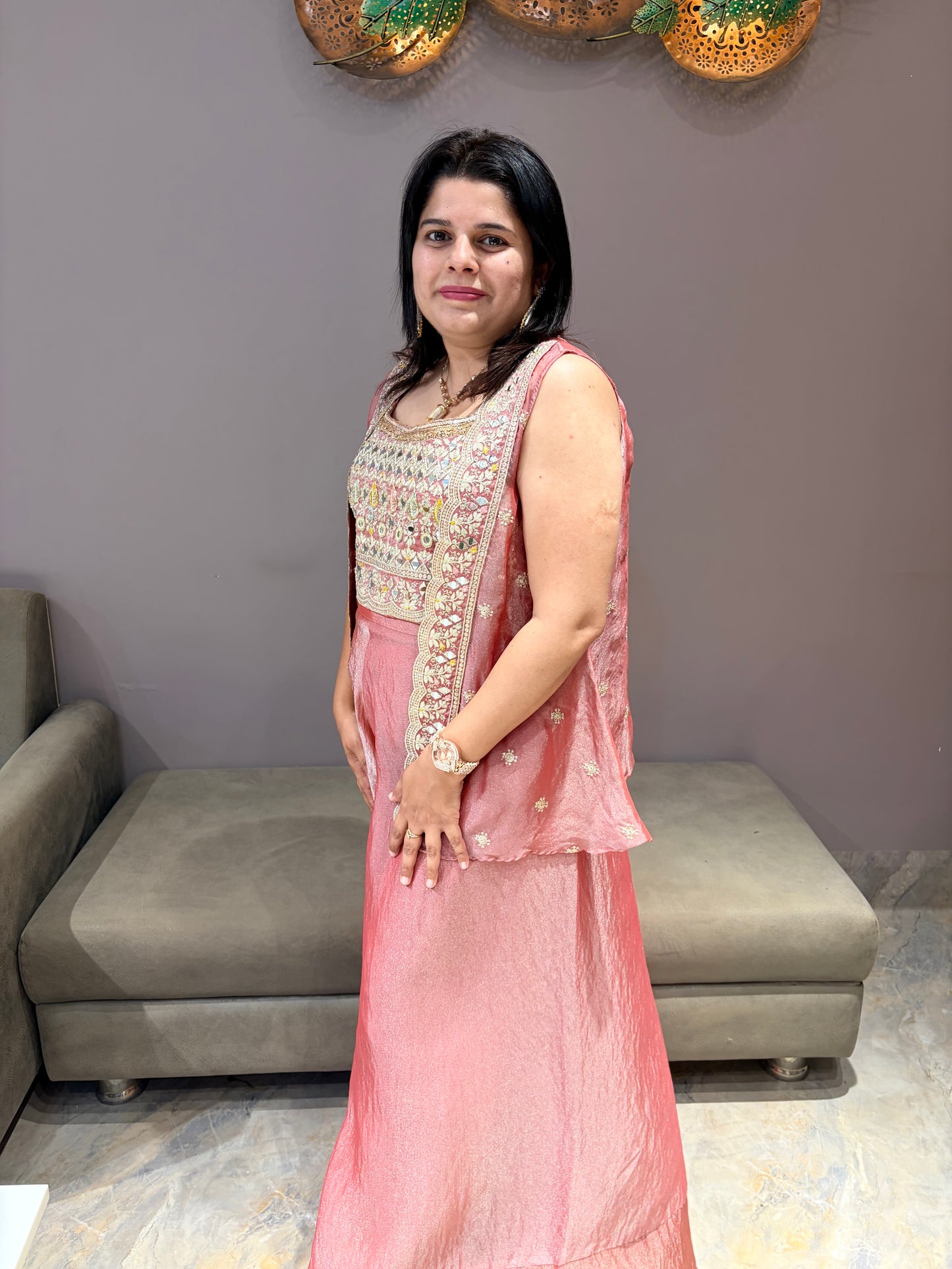 Glass Tissue Pinkish Indo western