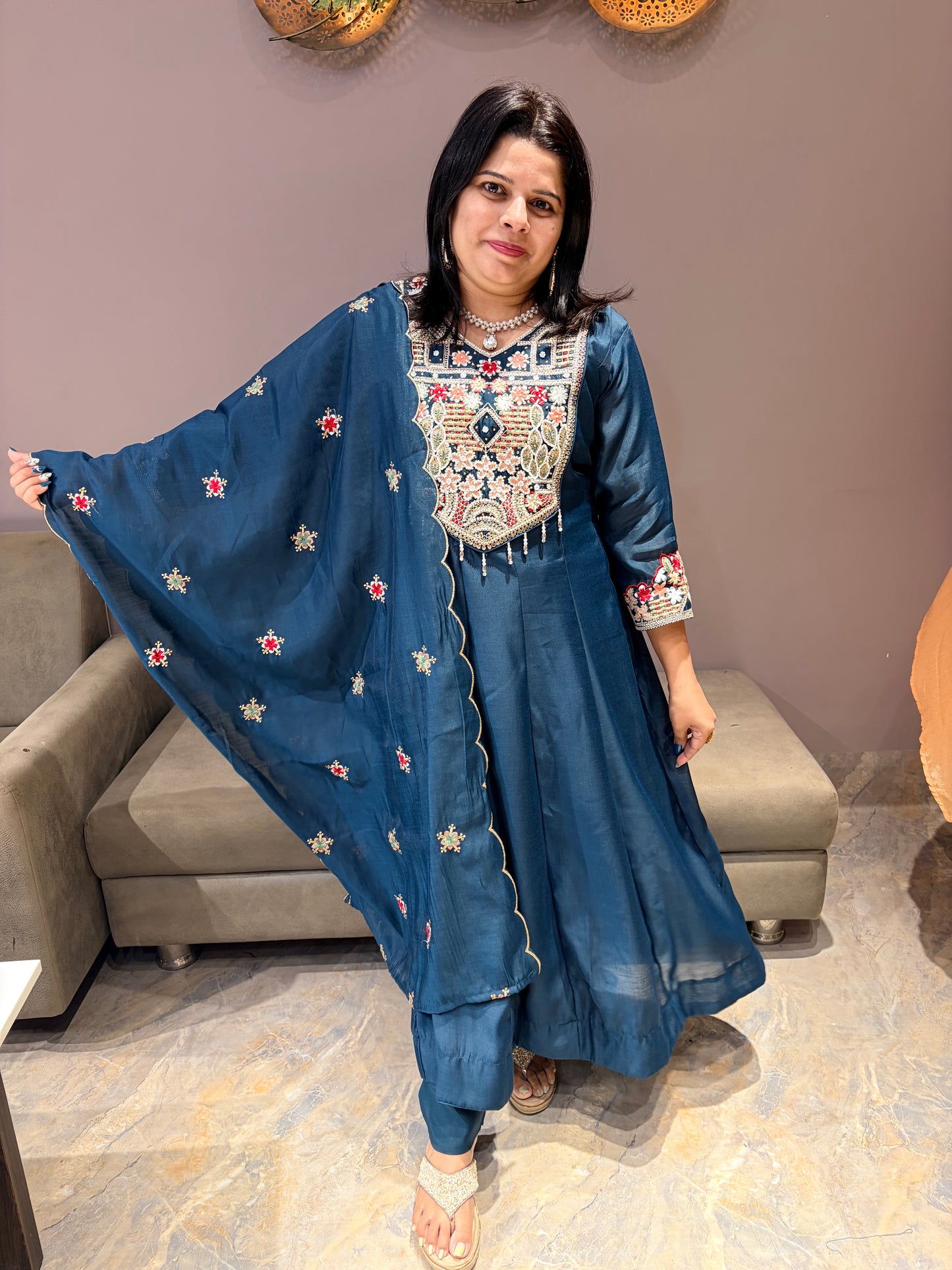 Pure Mul Peacock Blue Designer Suit