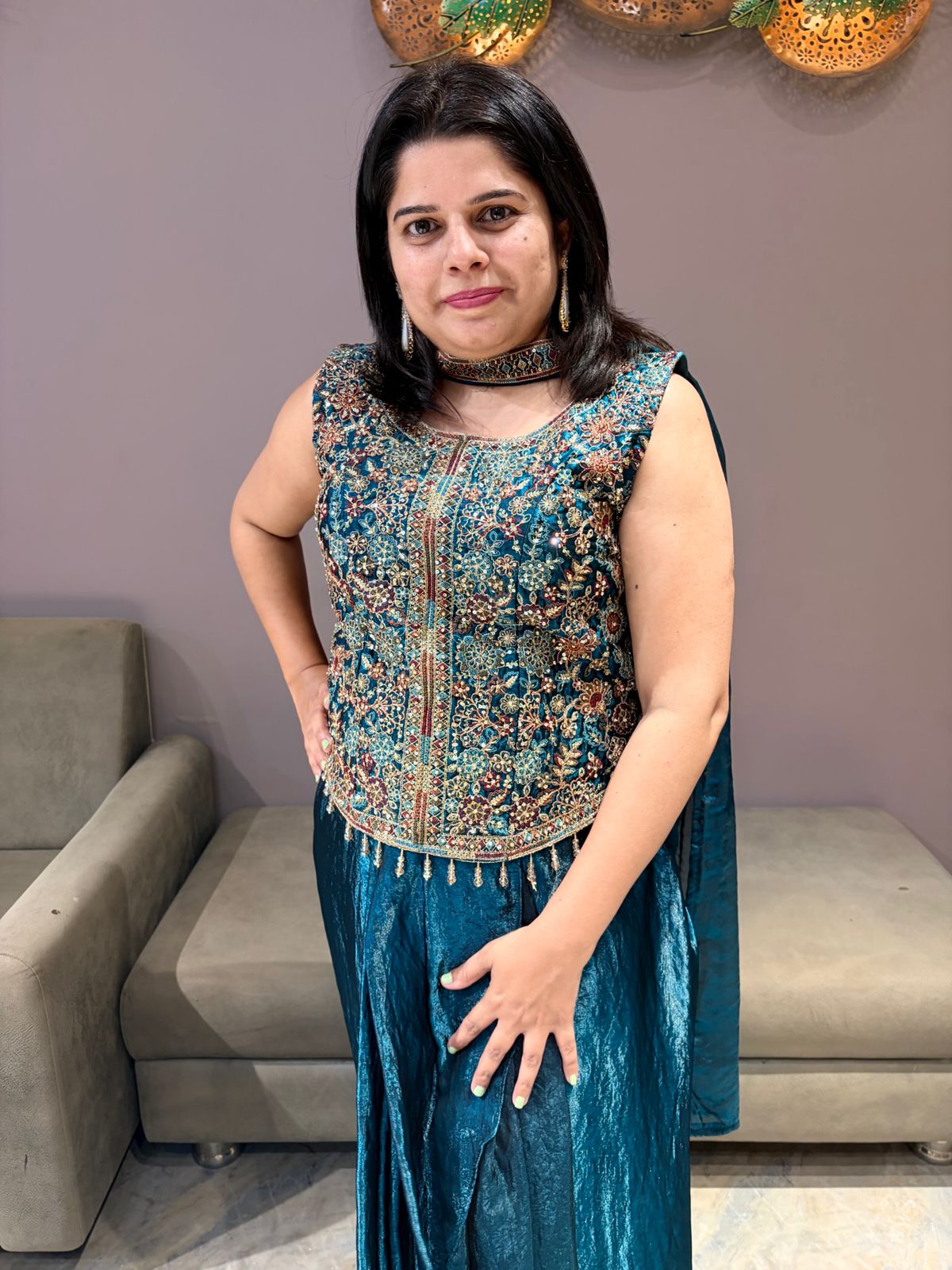 TEAL BLUE INDO WESTERN TULIP SKIRT