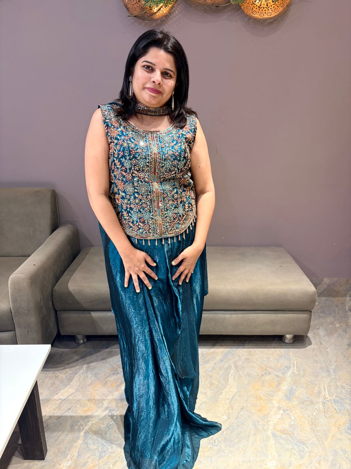TEAL BLUE INDO WESTERN TULIP SKIRT