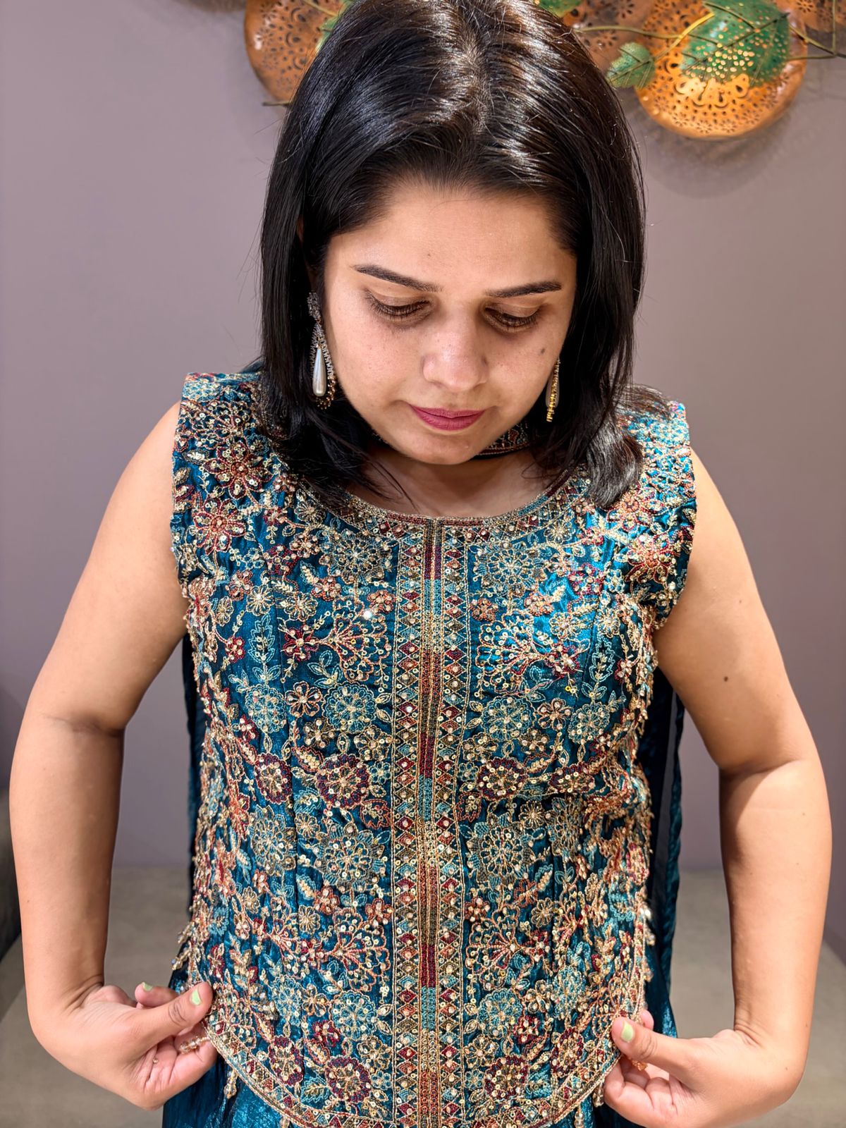 TEAL BLUE INDO WESTERN TULIP SKIRT