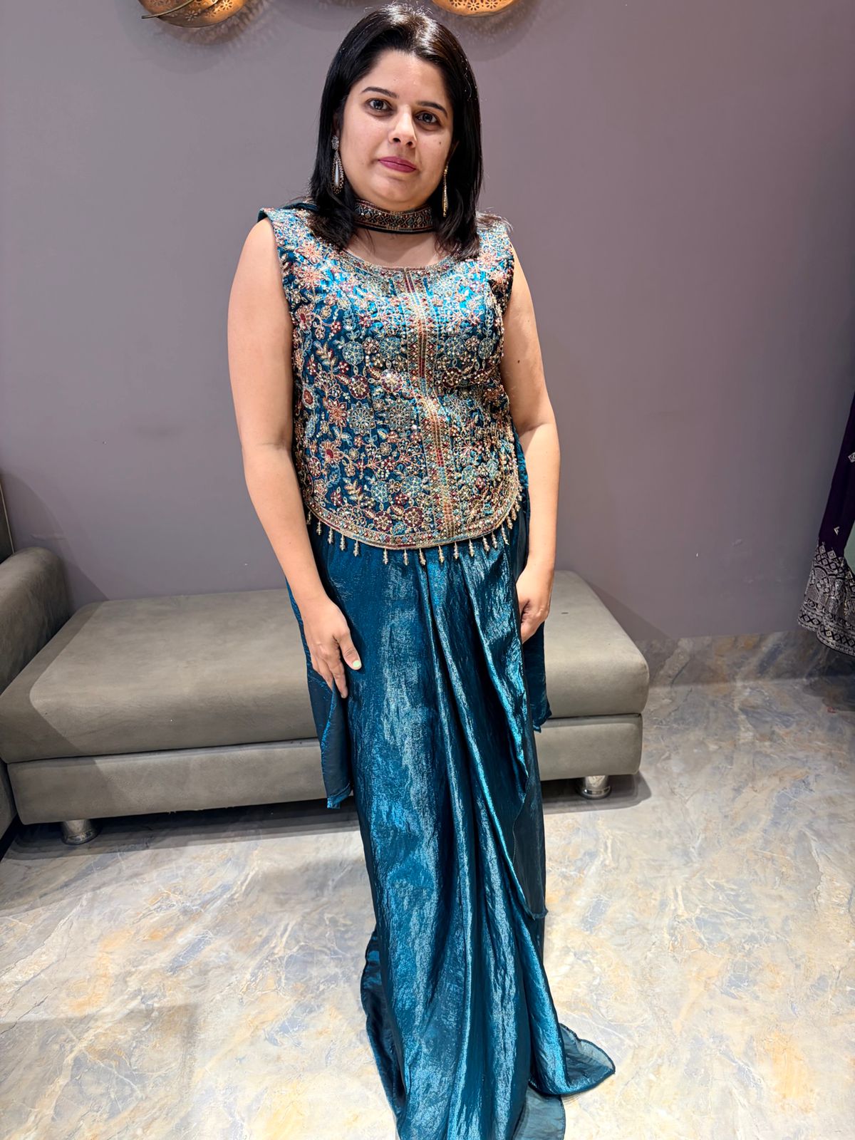 TEAL BLUE INDO WESTERN TULIP SKIRT