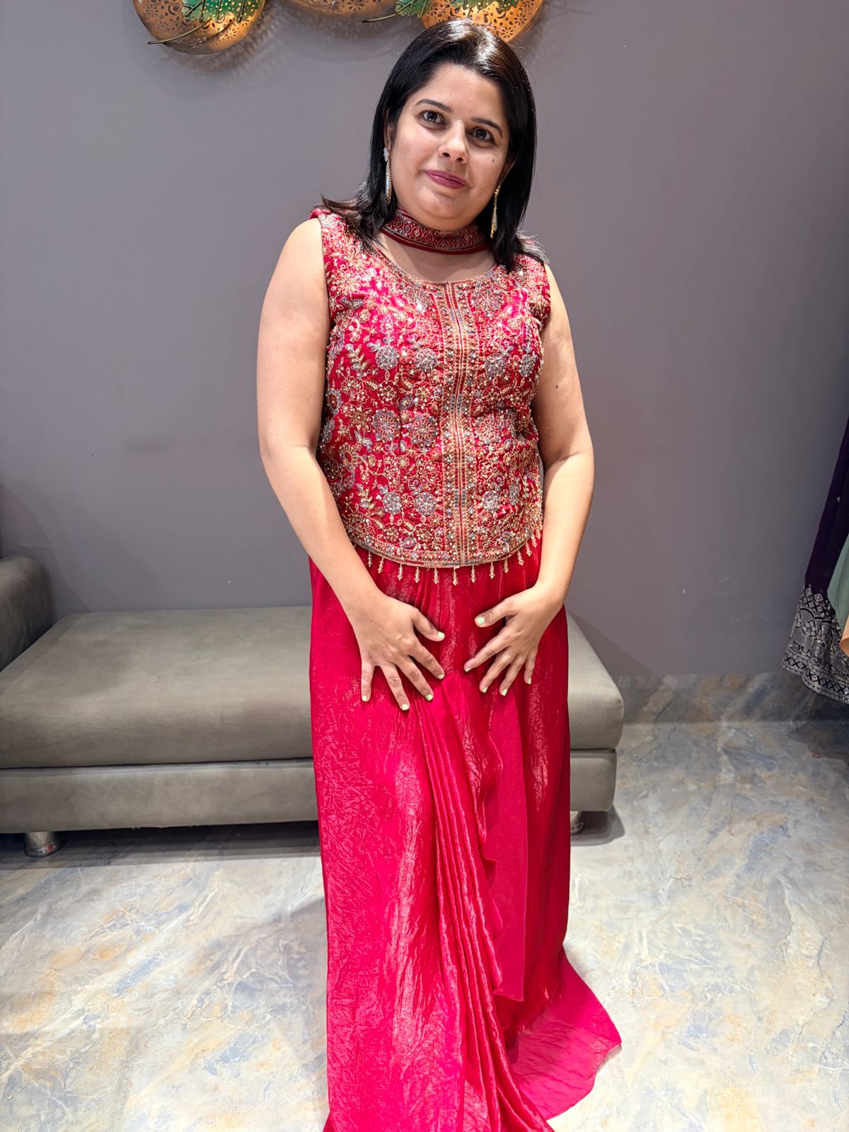 HOT PINK INDO WESTERN TULIP SKIRT