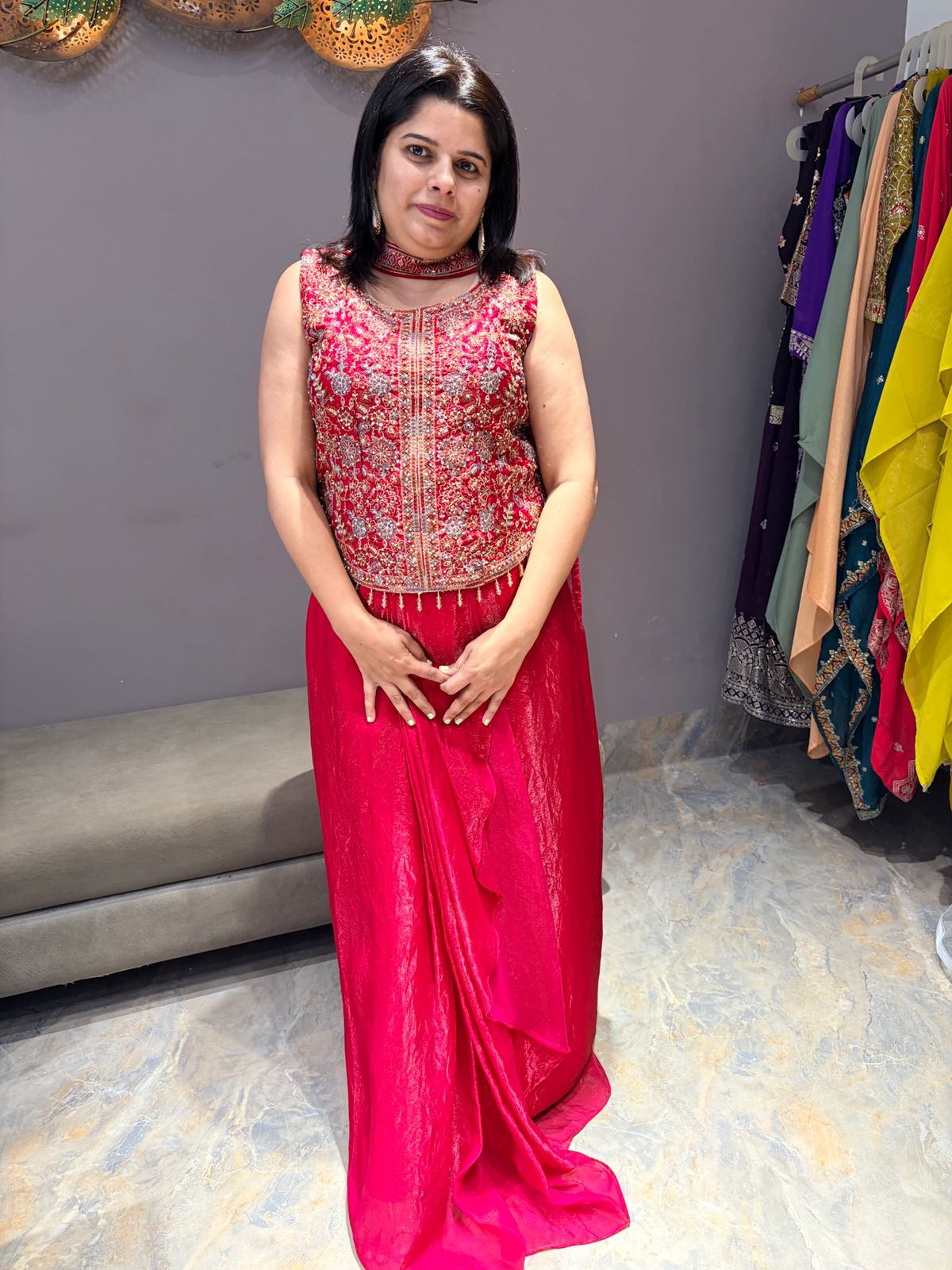 HOT PINK INDO WESTERN TULIP SKIRT
