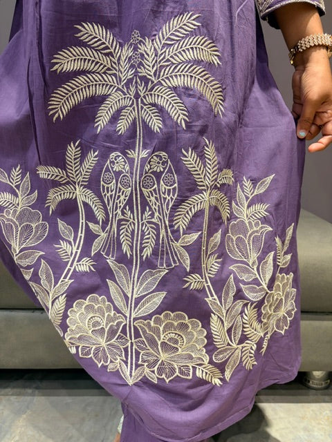 Purple 3-Piece Designer Dress with White Embroidery Work