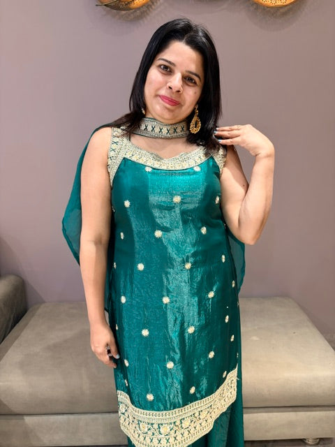Indowestern Short Top with Plazo & Necklace Style Dupatta