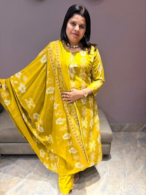 Liril Yellow Pure Cotton 3-Piece Suit with Light Embroidery Work