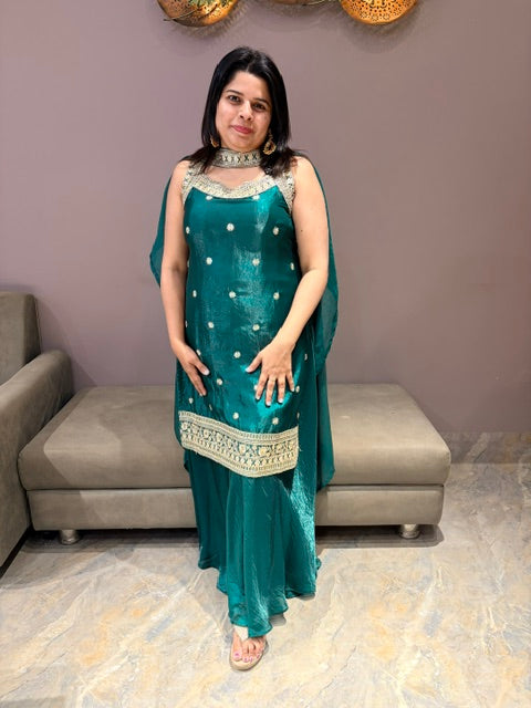 Indowestern Short Top with Plazo & Necklace Style Dupatta