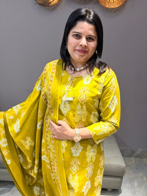 Liril Yellow Pure Cotton 3-Piece Suit with Light Embroidery Work