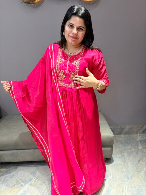 Pure Mull Cotton A-Line Party Wear Suit with Pant & Dupatta