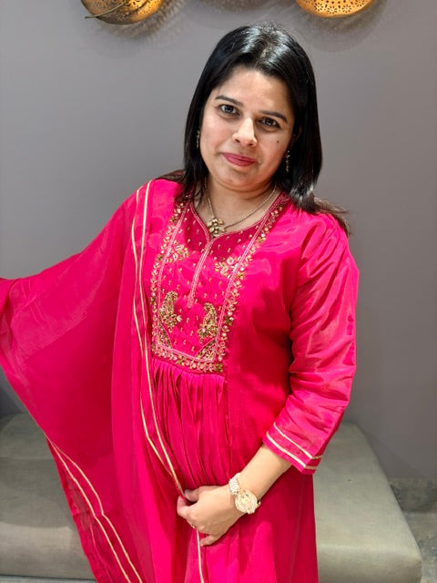 Pure Mull Cotton A-Line Party Wear Suit with Pant & Dupatta