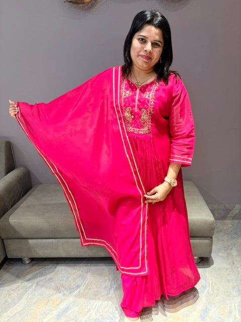 Pure Mull Cotton A-Line Party Wear Suit with Pant & Dupatta