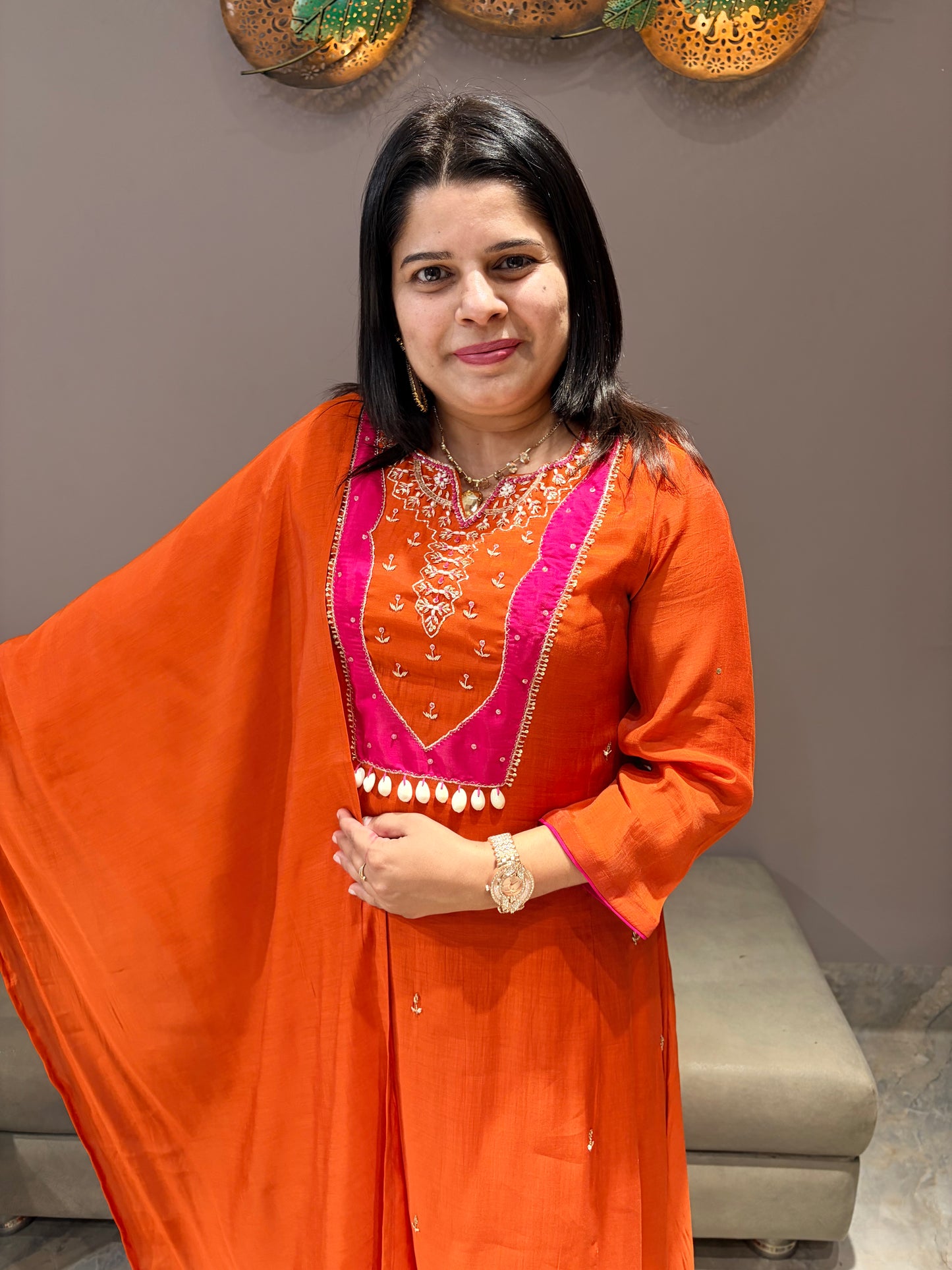 Rust Color Pure Mull Heavy Party Wear Suit with Handwork