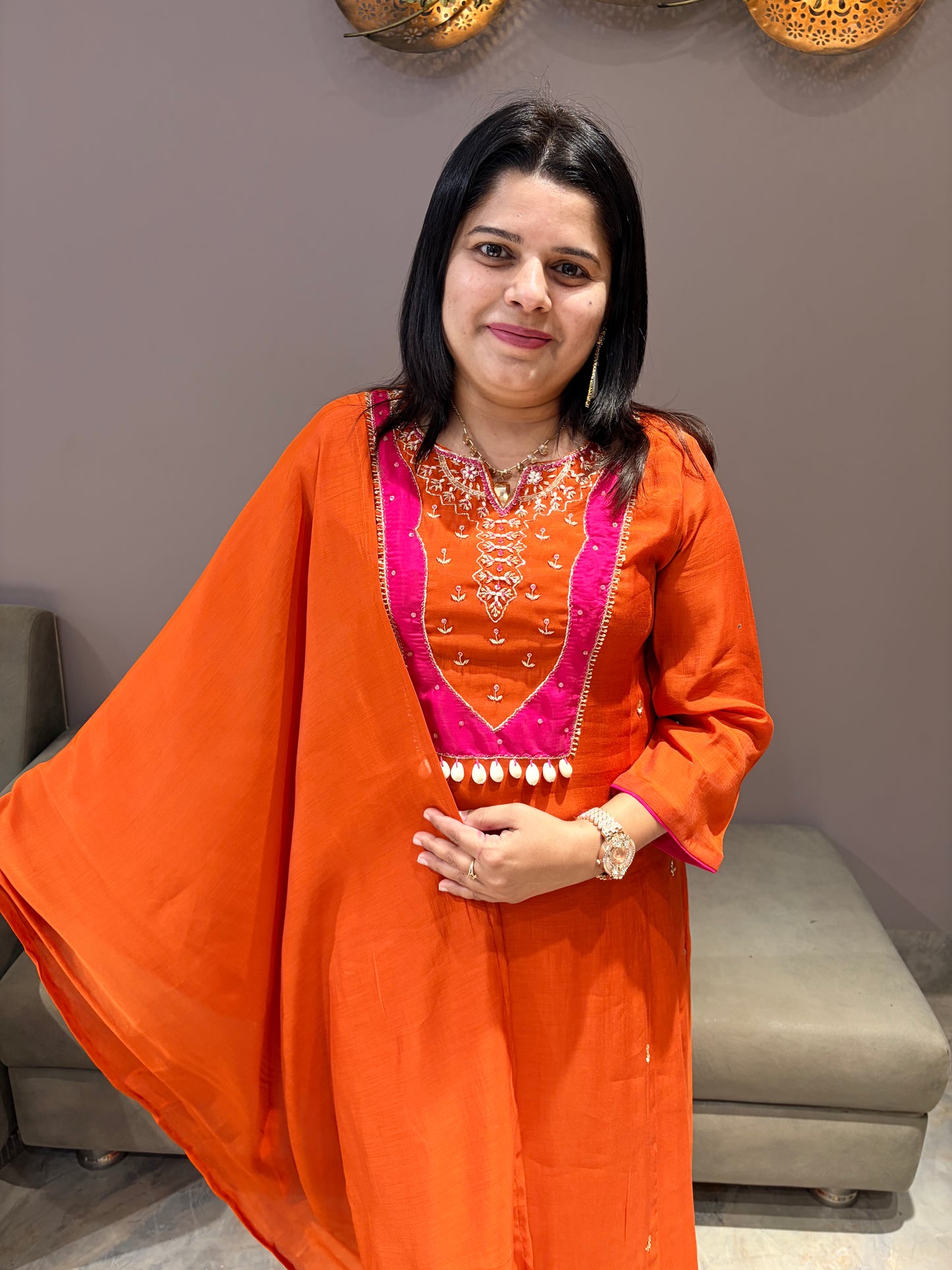 Rust Color Pure Mull Heavy Party Wear Suit with Handwork