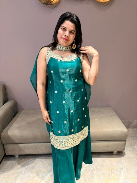 Indowestern Short Top with Plazo & Necklace Style Dupatta